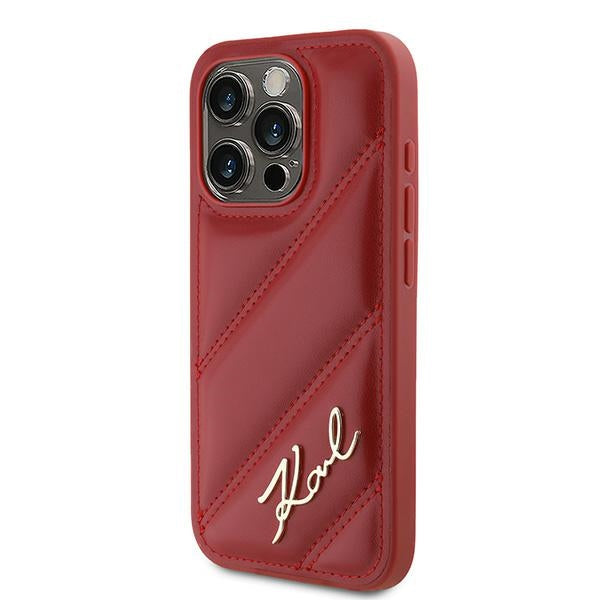 Funda para Apple iPhone 15 Pro Max, Karl Lagerfeld, Diagonal Quilted Script, Rosa
