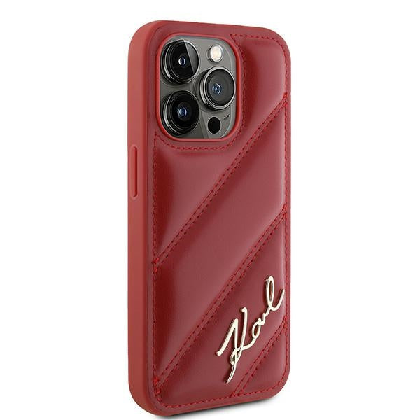 Funda para Apple iPhone 15 Pro Max, Karl Lagerfeld, Diagonal Quilted Script, Rosa