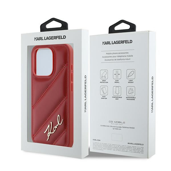 Funda para Apple iPhone 15 Pro Max, Karl Lagerfeld, Diagonal Quilted Script, Rosa