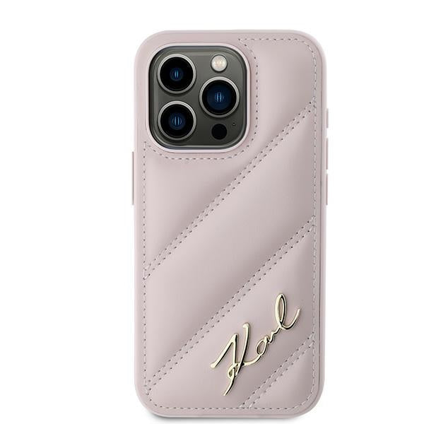 Funda para Apple iPhone 15 Pro Max, Karl Lagerfeld, Diagonal Quilted Script, Rosa.