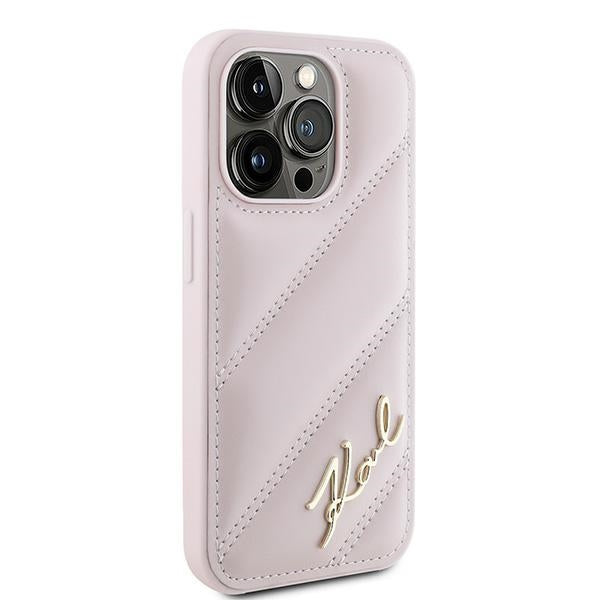 Funda para Apple iPhone 15 Pro Max, Karl Lagerfeld, Diagonal Quilted Script, Rosa.