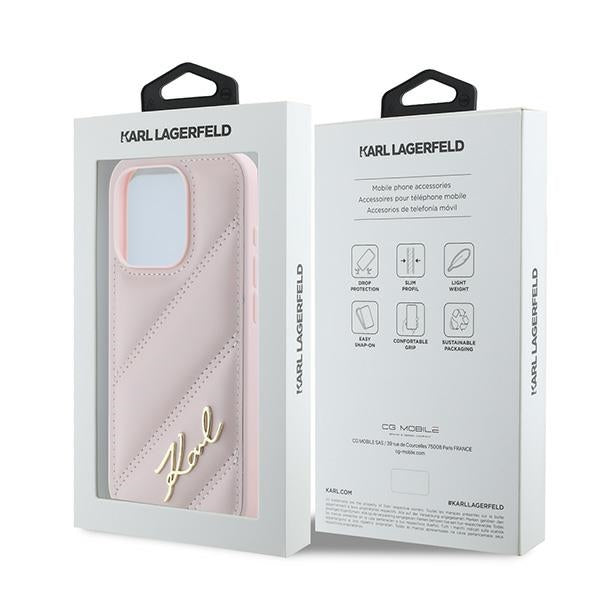 Funda para Apple iPhone 15 Pro Max, Karl Lagerfeld, Diagonal Quilted Script, Rosa.