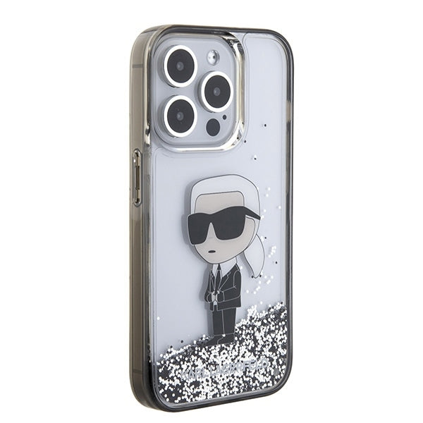 Funda para Apple iPhone 15 Pro Max, Karl Lagerfeld, Liquid Glitter Ikonik Karl, Transparente