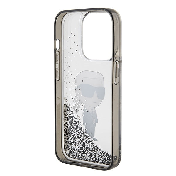 Funda para Apple iPhone 15 Pro Max, Karl Lagerfeld, Liquid Glitter Ikonik Karl, Transparente