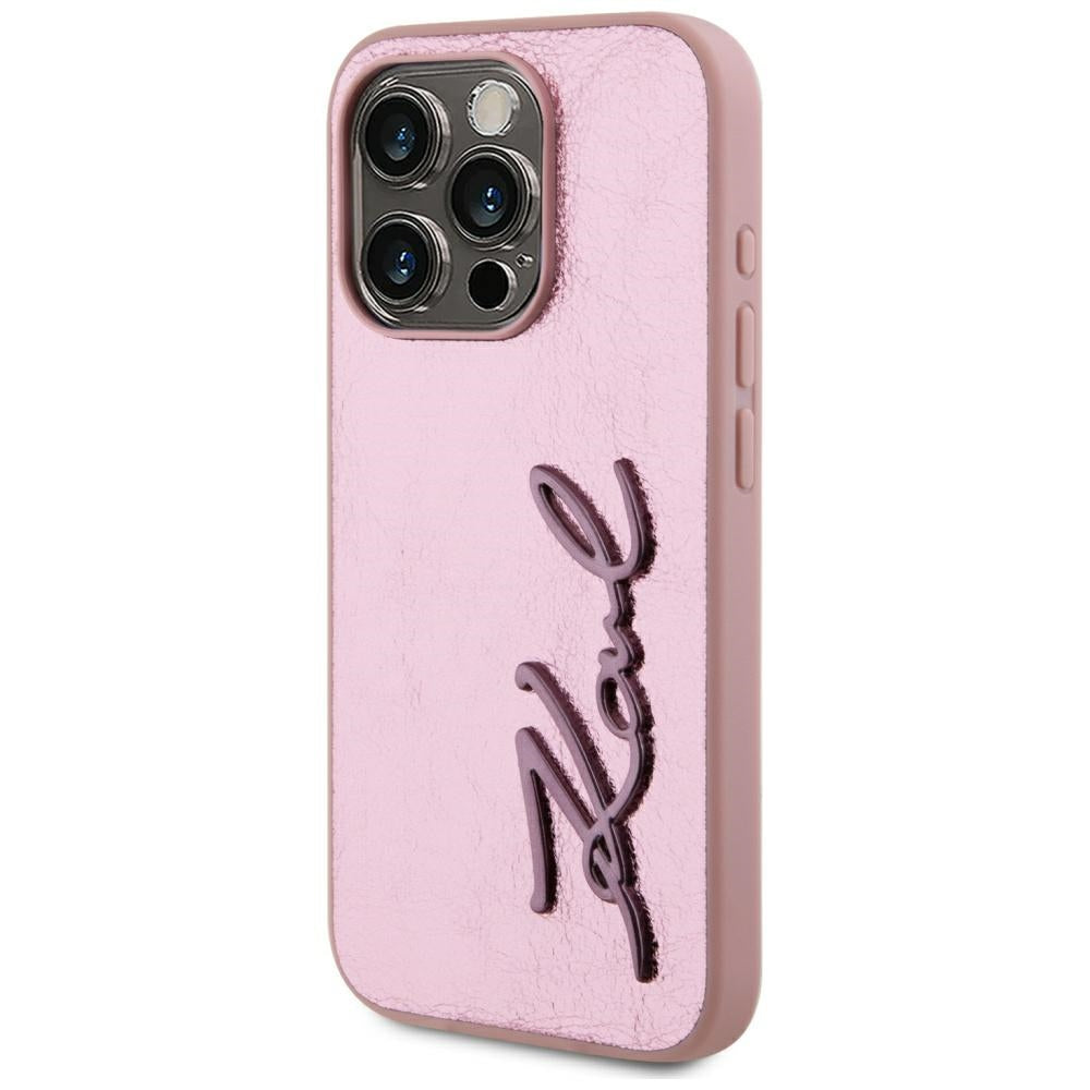 Funda para Apple iPhone 15 Pro Max, Karl Lagerfeld, Metal Signature, Rosa