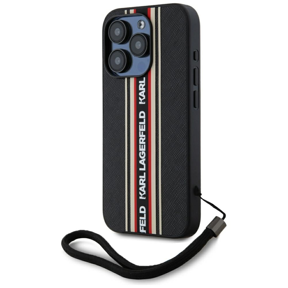 Funda para Apple iPhone 15 Pro Max, Karl Lagerfeld, Saffiano Athleisure Stripes with Strap, Rosie