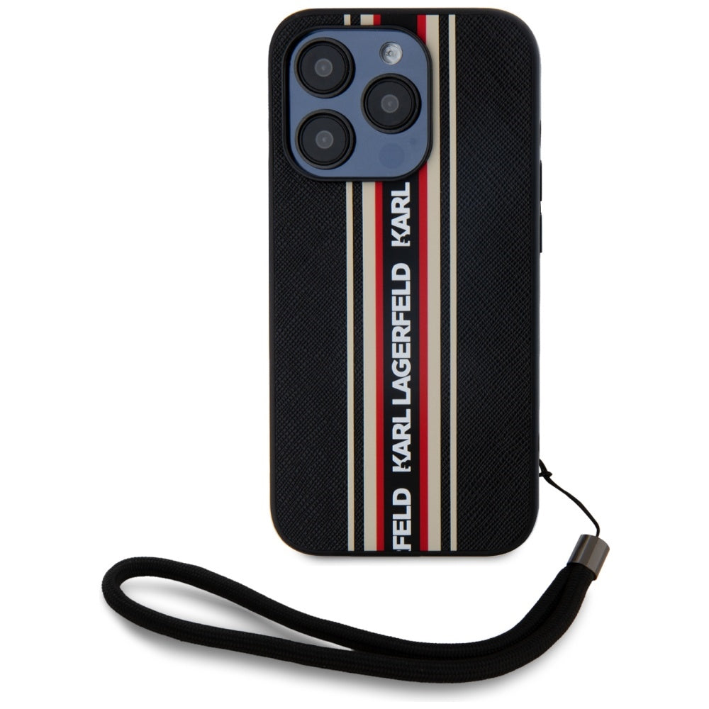 Funda para Apple iPhone 15 Pro Max, Karl Lagerfeld, Saffiano Athleisure Stripes with Strap, Rosie