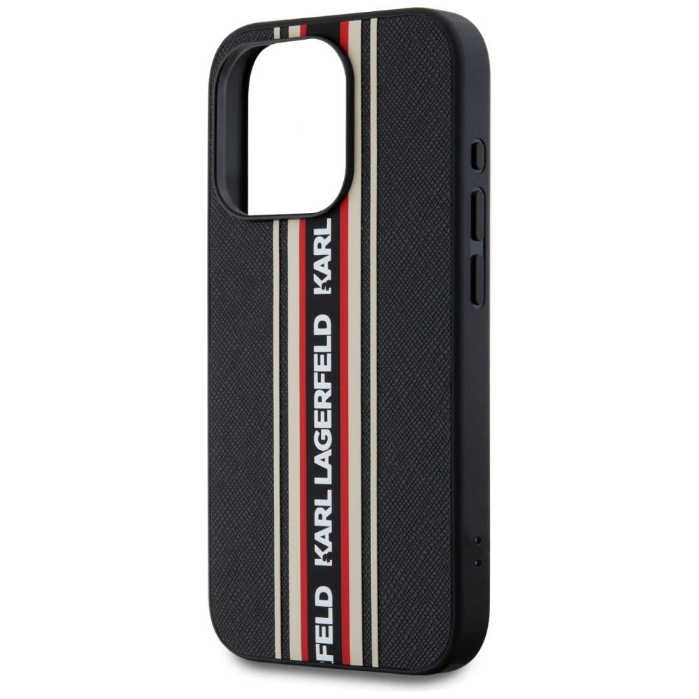 Funda para Apple iPhone 15 Pro Max, Karl Lagerfeld, Saffiano Athleisure Stripes with Strap, Rosie