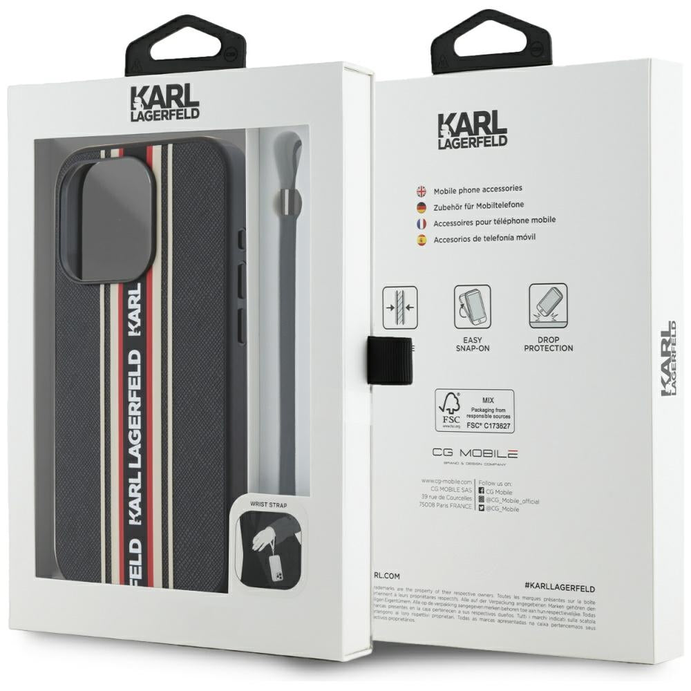 Funda para Apple iPhone 15 Pro Max, Karl Lagerfeld, Saffiano Athleisure Stripes with Strap, Rosie
