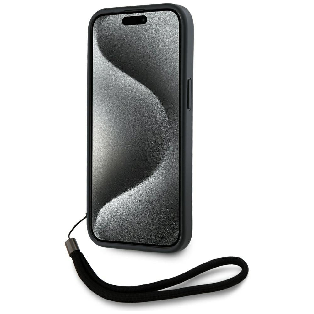 Funda para Apple iPhone 15 Pro Max, Karl Lagerfeld, Saffiano Athleisure Stripes with Strap, Rosa