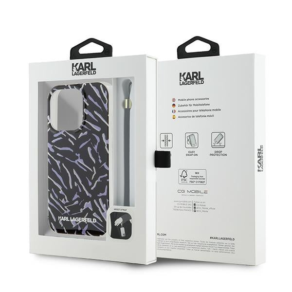 Funda para Apple iPhone 15 Pro Max, Karl Lagerfeld, Zebra with Cord Strap, Morado