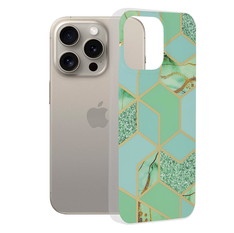 Funda para Apple iPhone 15 Pro Max, Techsuit, Marble, Verde