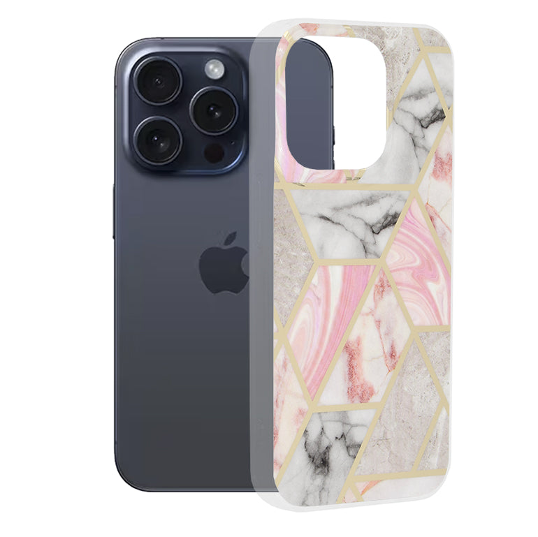 Funda para Apple iPhone 15 Pro, Techsuit, Marble, Rosa