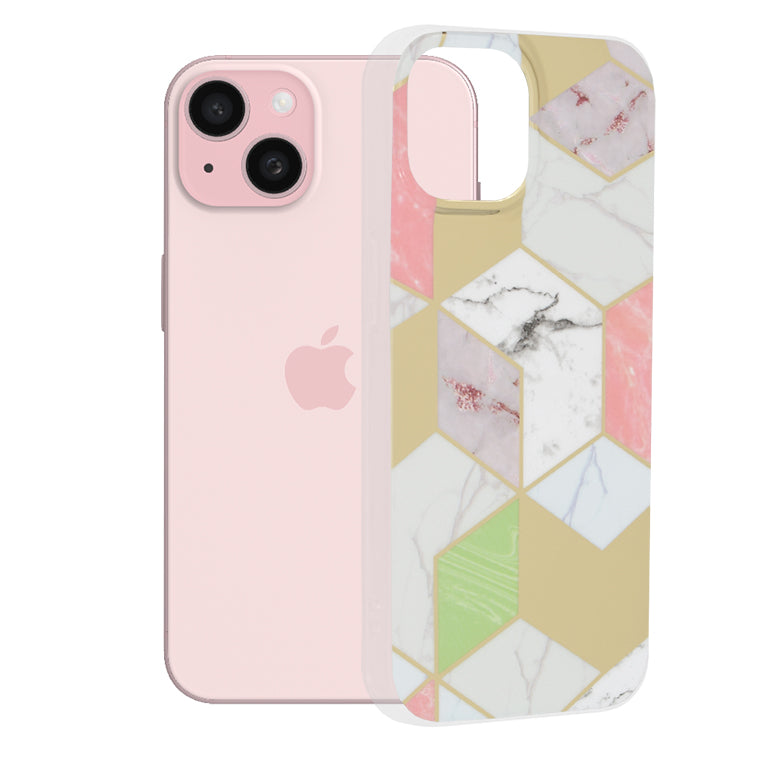 Funda para Apple iPhone 15, Techsuit, Mármol, Morado