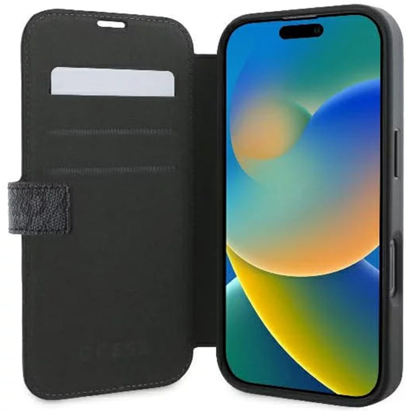 Funda para Apple iPhone 16, Guess, 4G Book, Negra