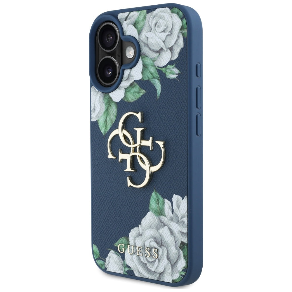 Funda para Apple iPhone 16, Guess, 4G Grained Roses Big Logo, Azul