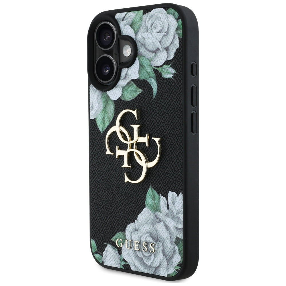 Funda para Apple iPhone 16, Guess, 4G Grained Roses Big Logo, Negra