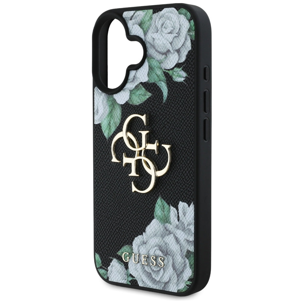 Funda para Apple iPhone 16, Guess, 4G Grained Roses Big Logo, Negra