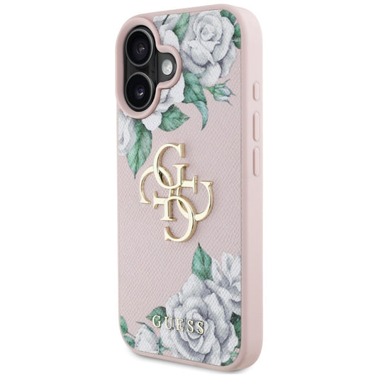Funda para Apple iPhone 16, Guess, 4G Grained Roses Big Logo, Rosa