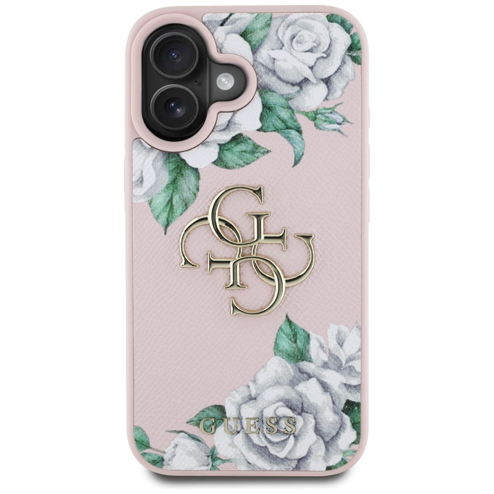 Funda para Apple iPhone 16, Guess, 4G Grained Roses Big Logo, Rosa