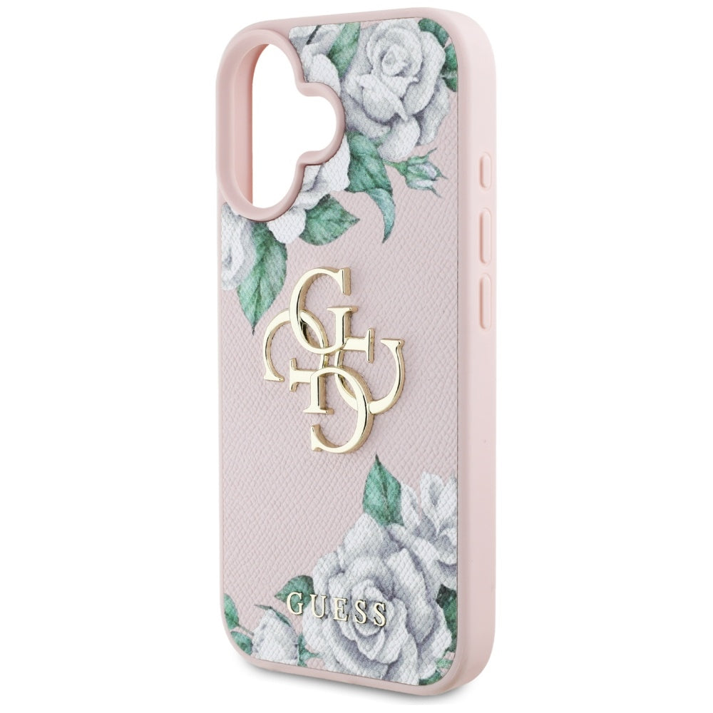 Funda para Apple iPhone 16, Guess, 4G Grained Roses Big Logo, Rosa