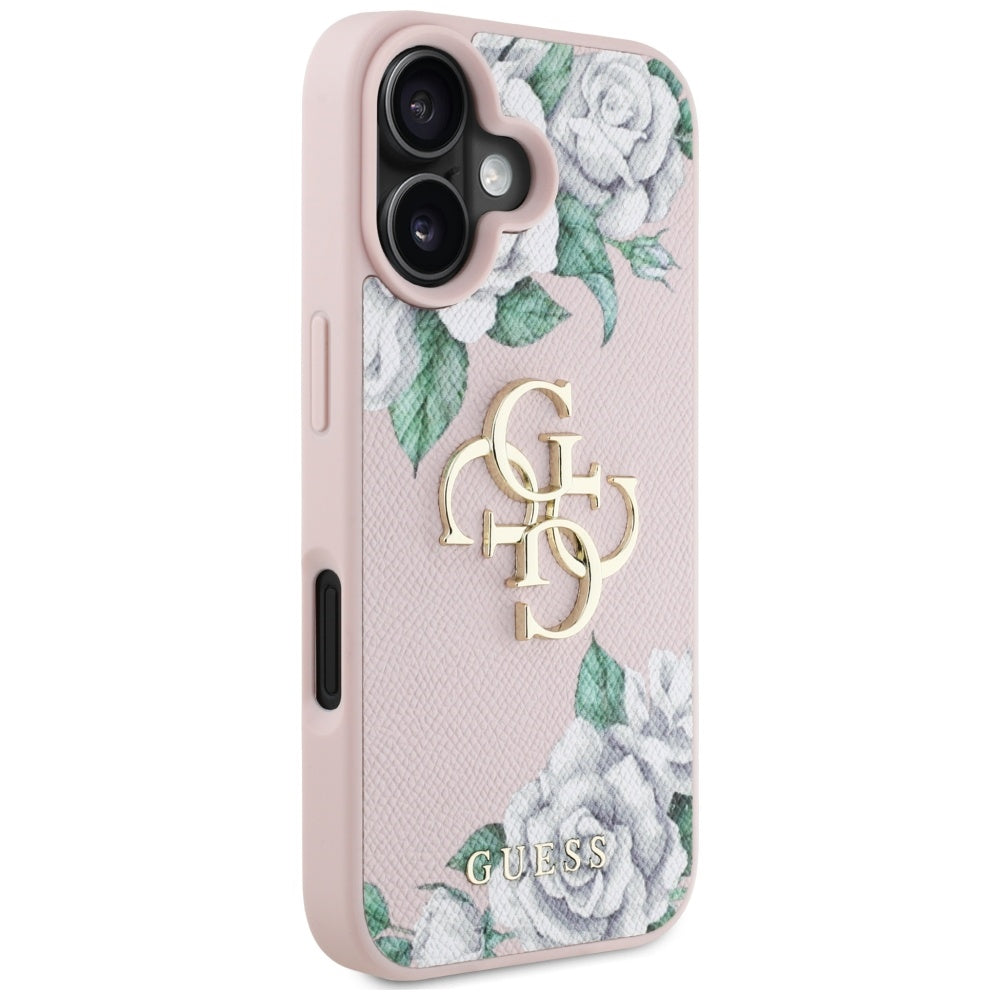 Funda para Apple iPhone 16, Guess, 4G Grained Roses Big Logo, Rosa