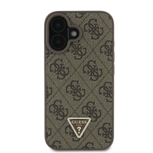 Funda para Apple iPhone 16, Guess, Crossbody 4G Triangle Strass, Marrón.