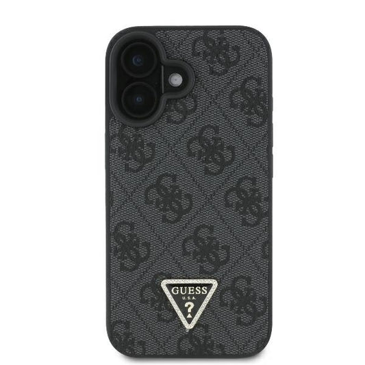 Funda para Apple iPhone 16, Guess, Crossbody 4G Triangle Strass, Negra