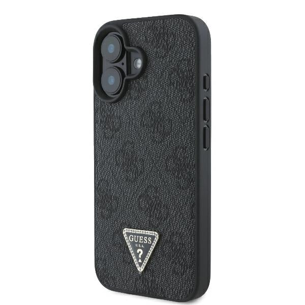 Funda para Apple iPhone 16, Guess, Crossbody 4G Triangle Strass, Negra
