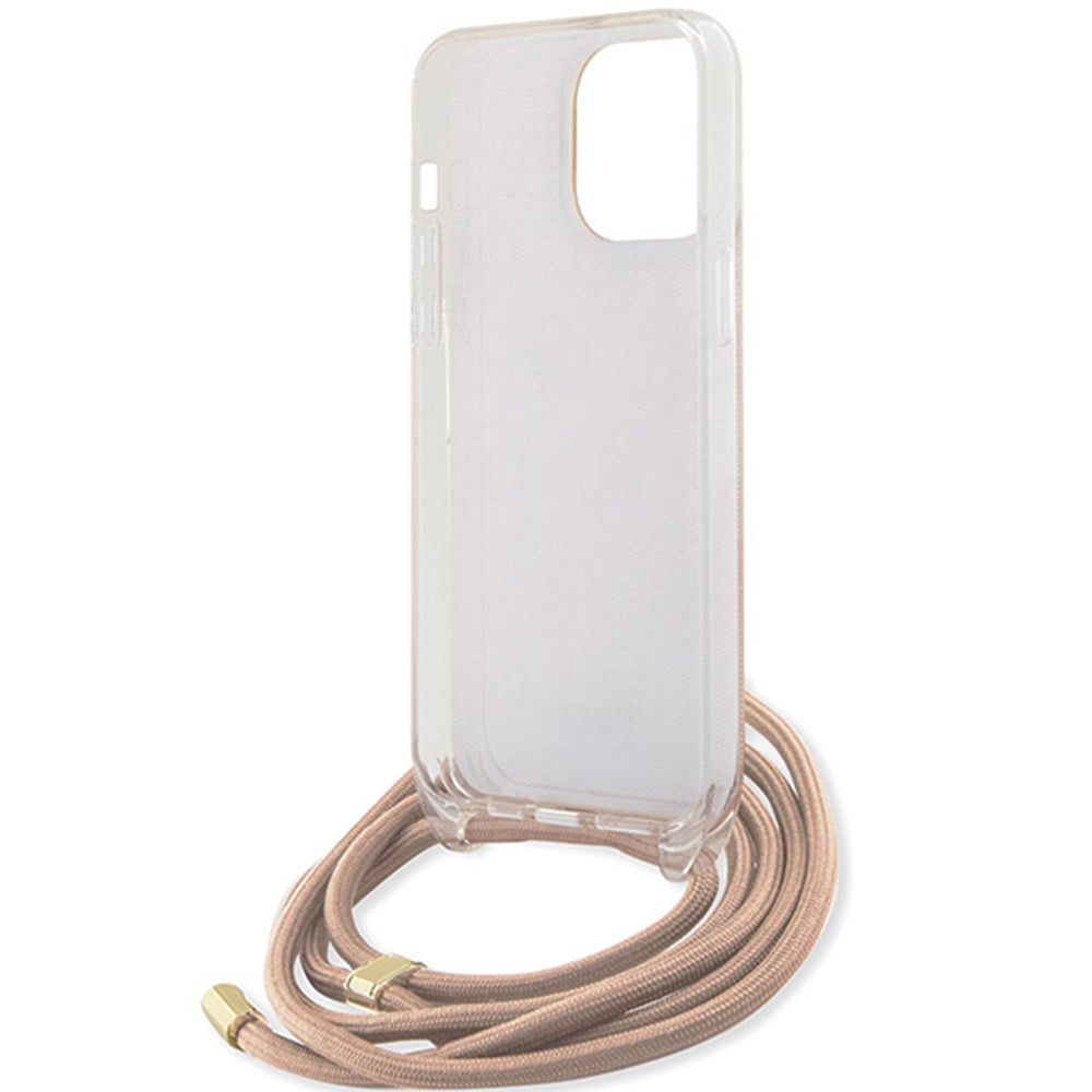 Funda para Apple iPhone 16, Guess, Crossbody Cord 4G Print, Rosa