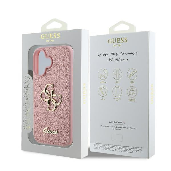 Funda para Apple iPhone 16, Guess, Fixed Glitter Big 4G, Rosa