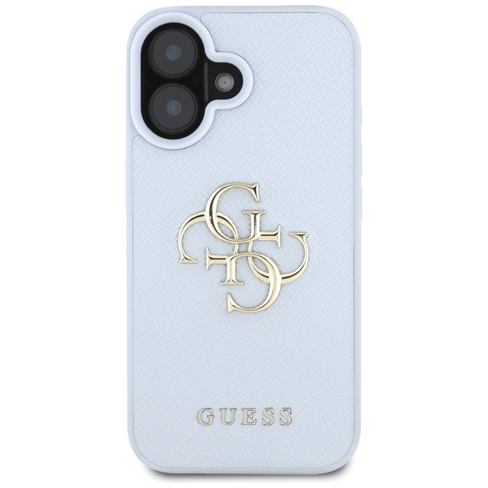 Case for Apple iPhone 16, Guess, Grained Big 4G Logo Small Classic Logo, Blue
