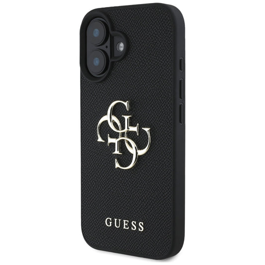 Funda para Apple iPhone 16, Guess, Grained Big 4G Logo Small Classic Logo, Negra