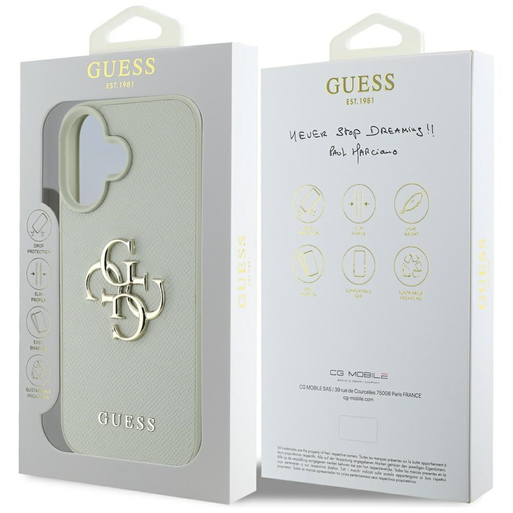 Funda para Apple iPhone 16, Guess, Grained Big 4G Logo Small Classic Logo, Verde