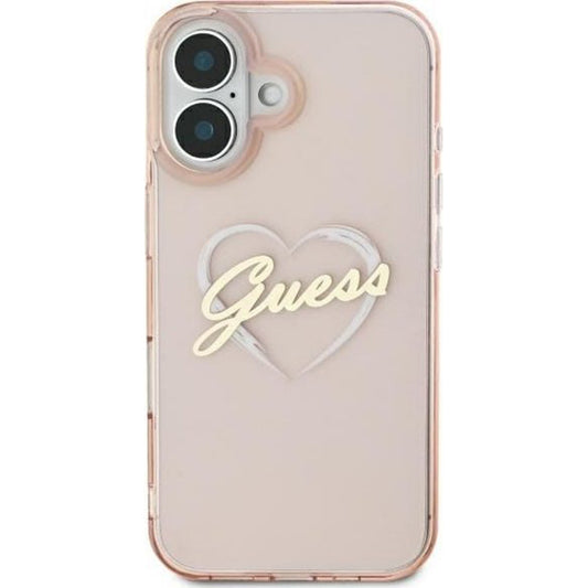 Funda para Apple iPhone 16, Guess, IML Heart, Rosa