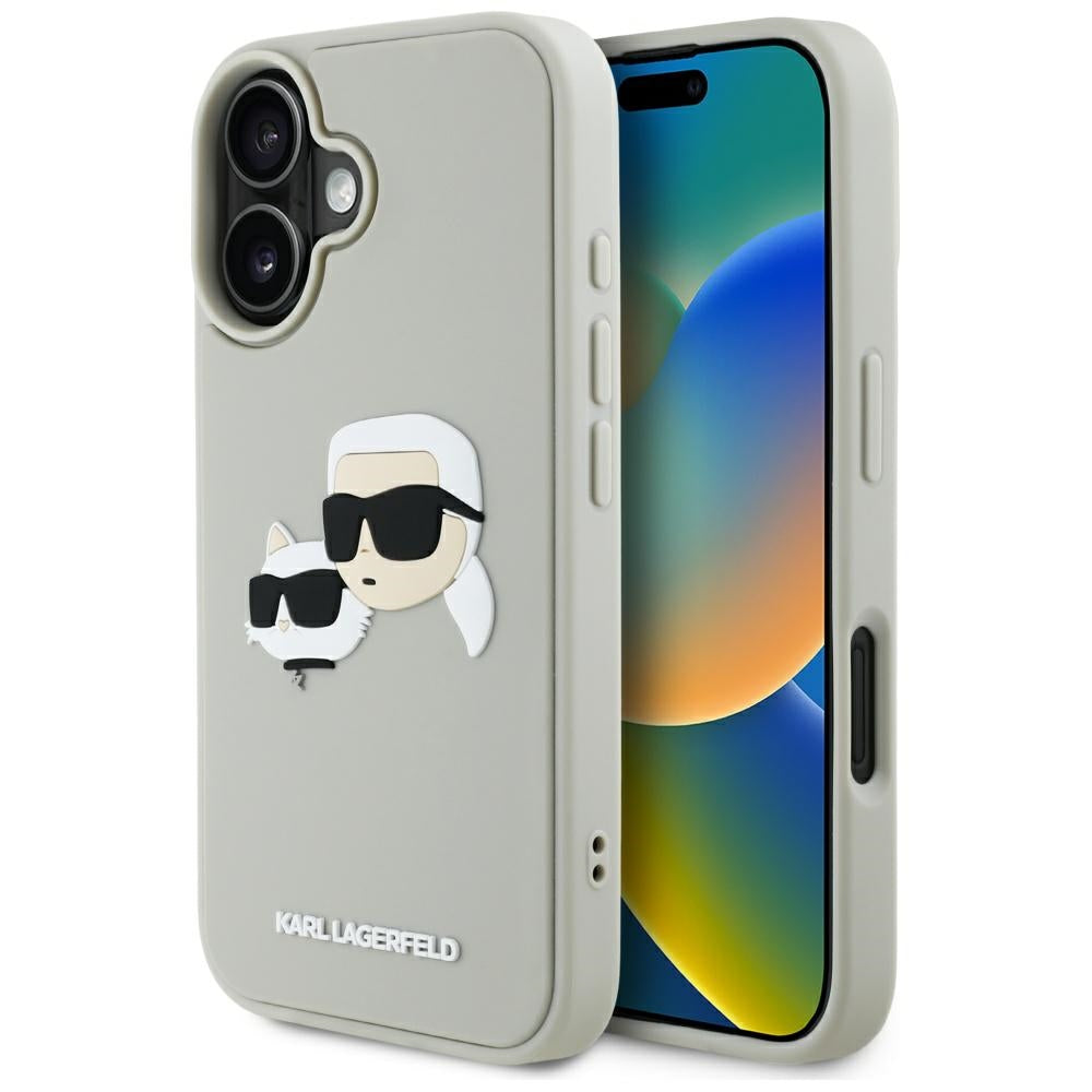 Funda para Apple iPhone 16, Karl Lagerfeld, 3D Rubber Karl & Choupette, Beige