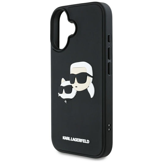 Funda para Apple iPhone 16, Karl Lagerfeld, 3D Rubber Karl & Choupette, Negra