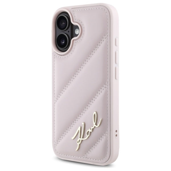 Funda para Apple iPhone 16, Karl Lagerfeld, Diagonal Quilted Script, Rosa