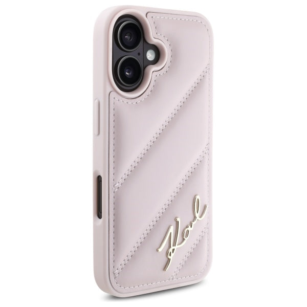 Funda para Apple iPhone 16, Karl Lagerfeld, Diagonal Quilted Script, Rosa