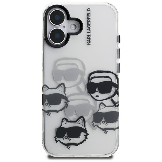 Funda para Apple iPhone 16, Karl Lagerfeld, IML Luxury Multi Head Pattern, Transparente
