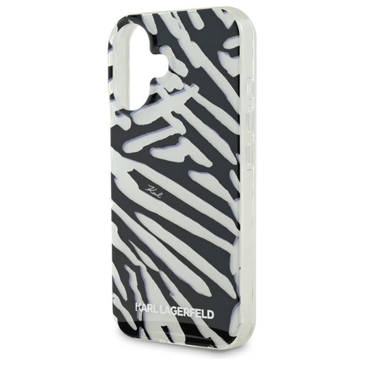 Funda para Apple iPhone 16, Karl Lagerfeld, IML Luxury Zebra Pattern with Strap, Negra