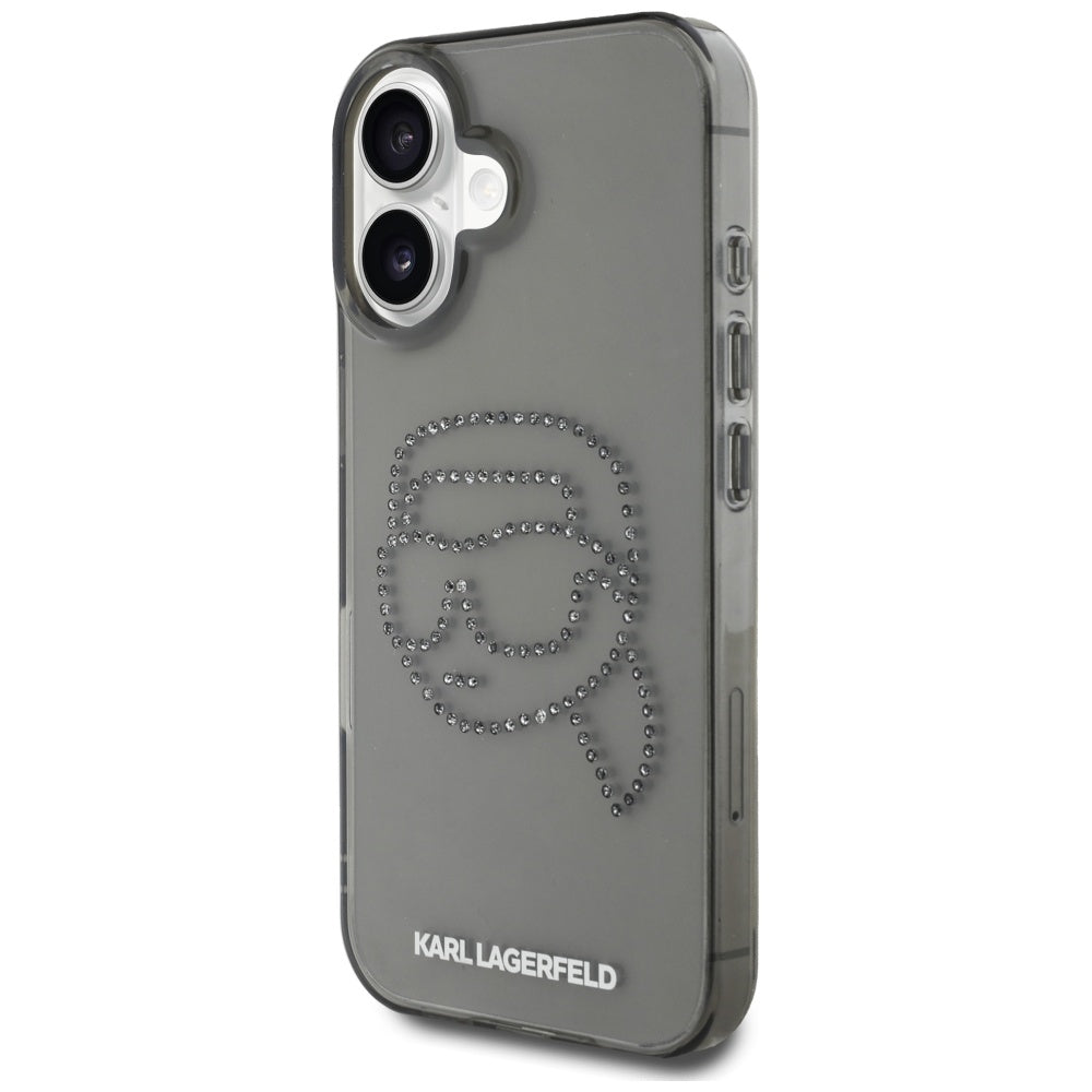 Funda para Apple iPhone 16, Karl Lagerfeld, IML Rhinestones Karl's Head, Negra