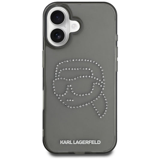 Funda para Apple iPhone 16, Karl Lagerfeld, IML Rhinestones Karl's Head, Negra