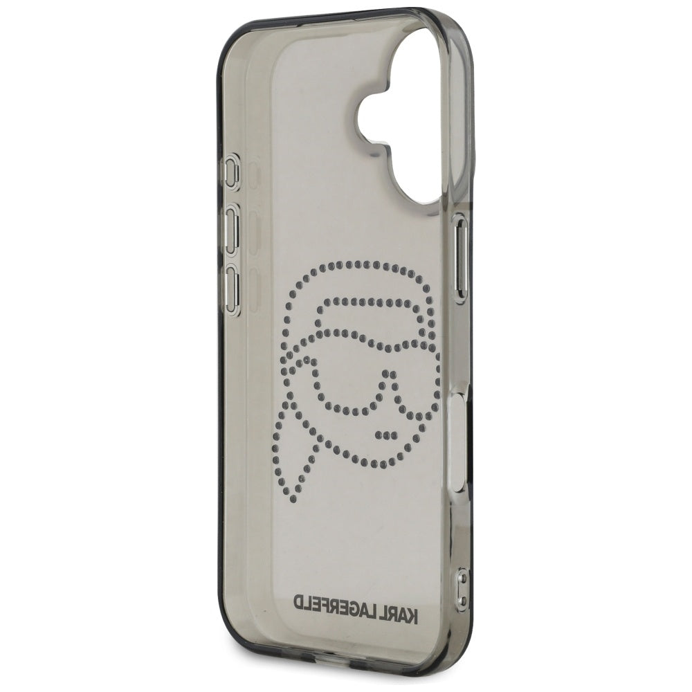 Funda para Apple iPhone 16, Karl Lagerfeld, IML Rhinestones Karl's Head, Negra