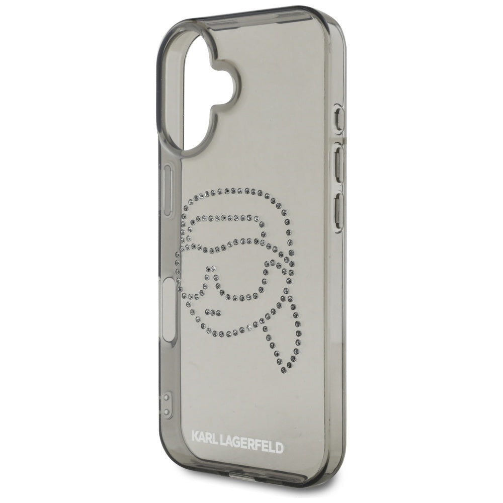 Funda para Apple iPhone 16, Karl Lagerfeld, IML Rhinestones Karl's Head, Negra