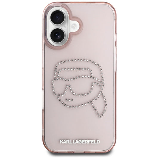 Funda para Apple iPhone 16, Karl Lagerfeld, IML Rhinestones Karl's Head, Rosa
