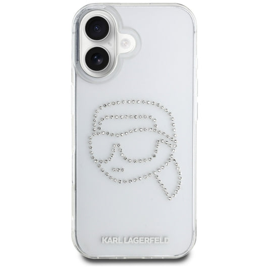 Funda para Apple iPhone 16, Karl Lagerfeld, IML Rhinestones Karl's Head, Transparente