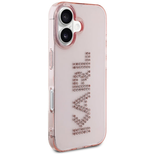 Funda para Apple iPhone 16, Karl Lagerfeld, IML Rhinestones Pink Logo, Rosa