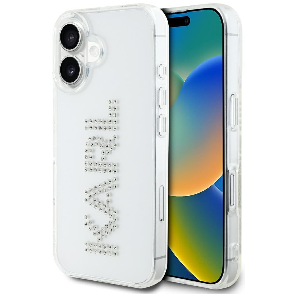 Funda para Apple iPhone 16, Karl Lagerfeld, IML Rhinestones Transparent Logo, Transparente