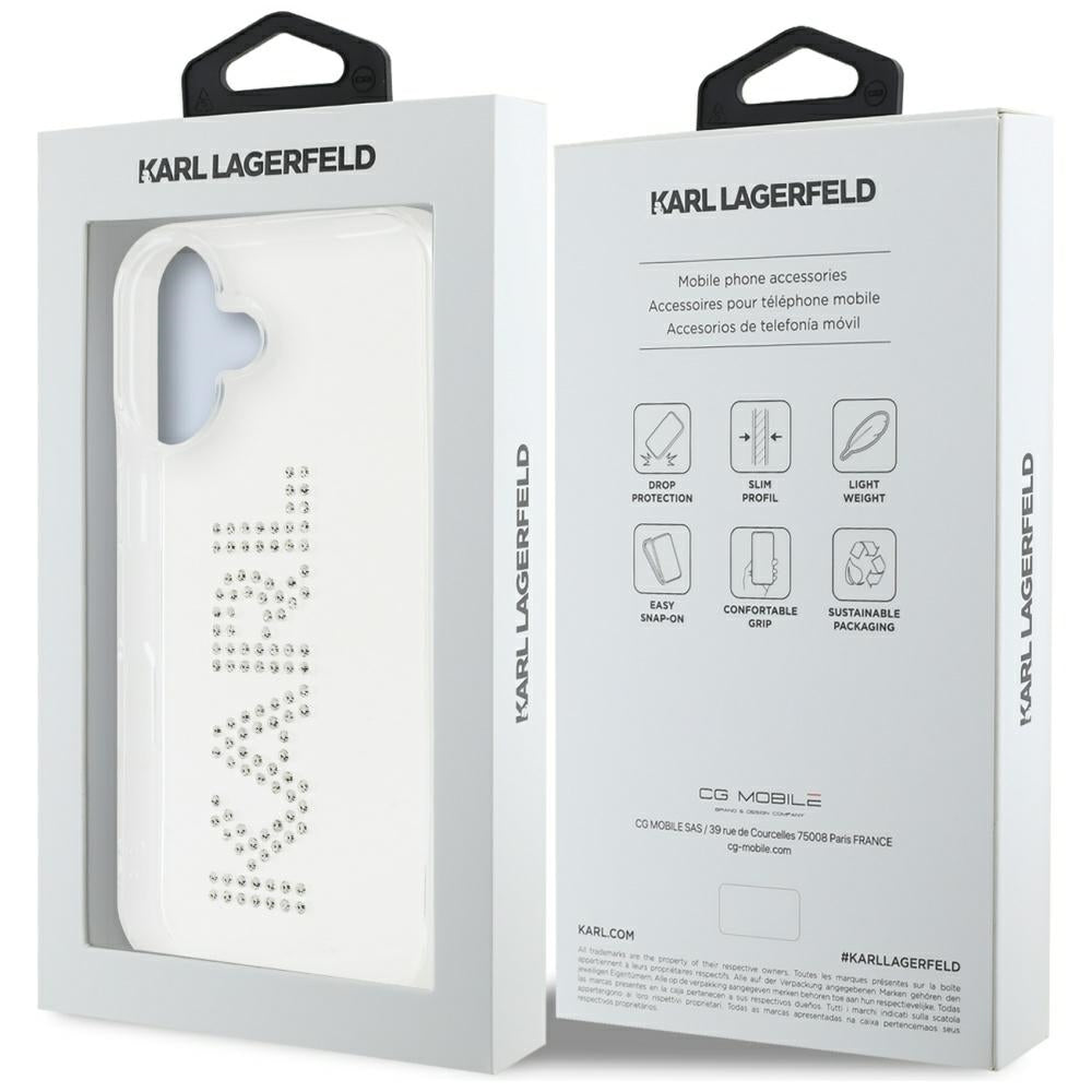 Funda para Apple iPhone 16, Karl Lagerfeld, IML Rhinestones Transparent Logo, Transparente